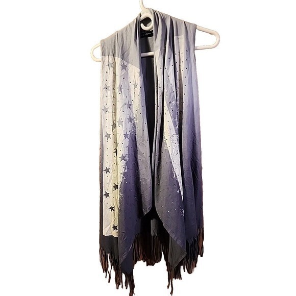 Voice of California NEW $59 Small Stars And Stripes Gray Boho Vest - Picture 1 of 10